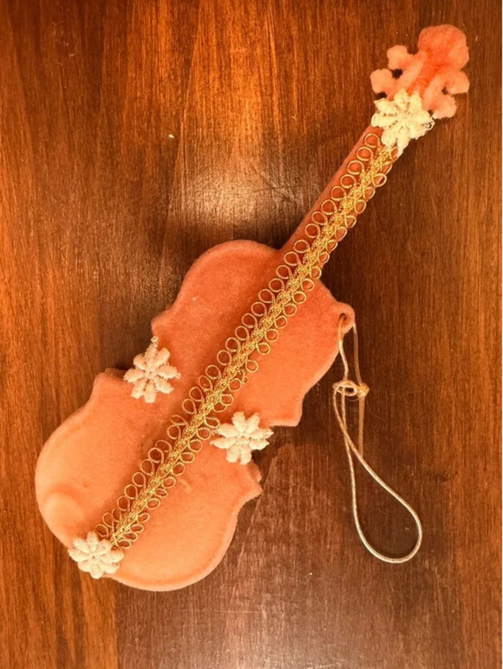 Vintage Pink Velour Christmas Ornaments Set Angel Diorama & Flocked Violin